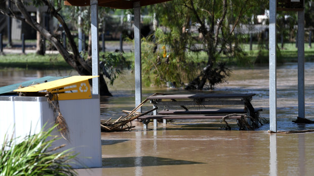 A flooded park in Dalby on Monday.
