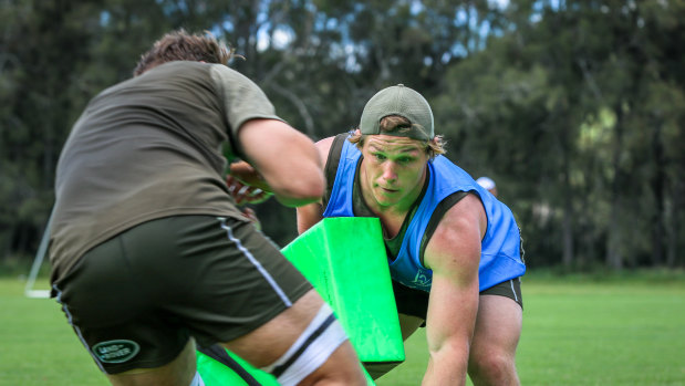 Wallabies captain Michael Hooper in action at training this week on the Hunter Valley.  