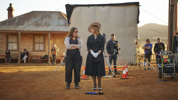 Moorhouse, left, with Kate Winslet on the set of The Dressmaker.