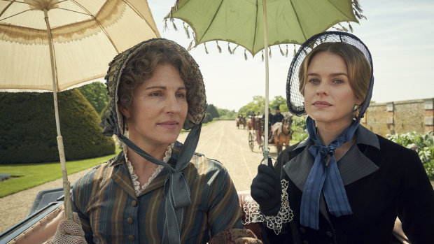 Tamsin Greig and Emily Reid as Anne and Sophia Trenchard in Belgravia.