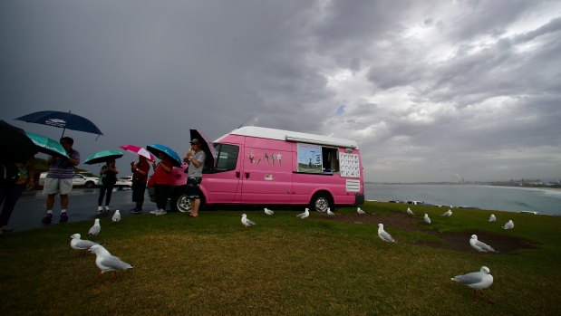 The stormy weather hit Wollongong around lunchtime on Wednesday and is expected to affect Sydney in the late afternoon.