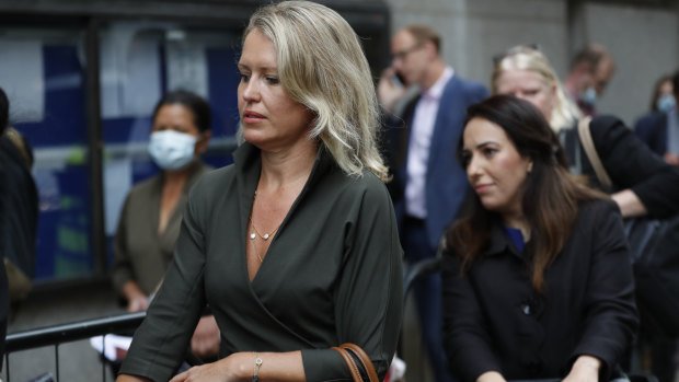 Julian Assange's lawyer Jennifer Robinson, left, and Assange's partner Stella Morris, wait to enter the Central Criminal Court Old Bailey in London on Tuesday.