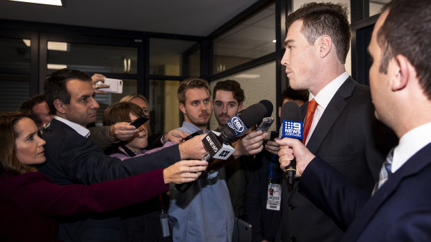 GWS forward Jeremy Cameron speaks after the hearing.