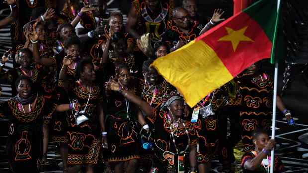 Performers are seen during the Opening Ceremony of the XXI Commonwealth Games at Carrara Stadium on the Gold Coast.