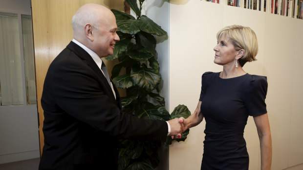Foreign Affairs Minister Julie Bishop meets with Russian ambassador to Australia Grigory Logvinov.