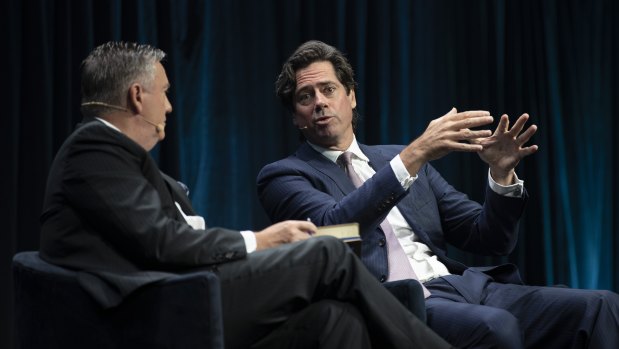 Eddie McGuire and Gillon McLachlan at the SportNXT conference in March.