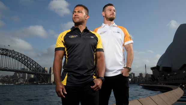 Jason Robinson, left, and Rob Horne, in Sydney ahead of a wheelchair rugby exhibition match at the Invictus Games.