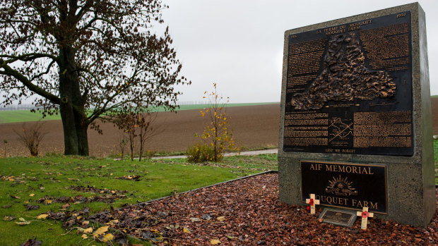 The bronze memorial to the 6300 Australian soldiers who died at Mouquet Farm.