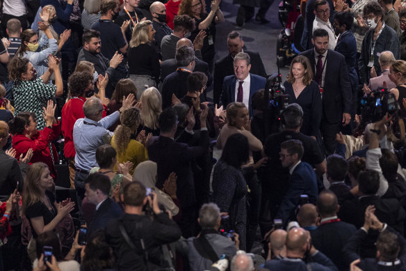 Sir Keir Starmer walks through the crowd of delegates after his keynote speech.