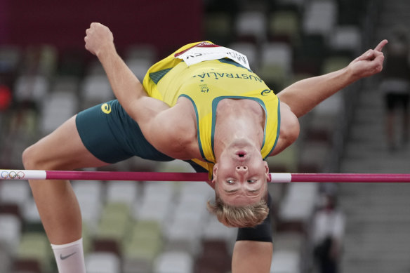 Ashley Moloney during the high jump, one of his stronger disciplines.