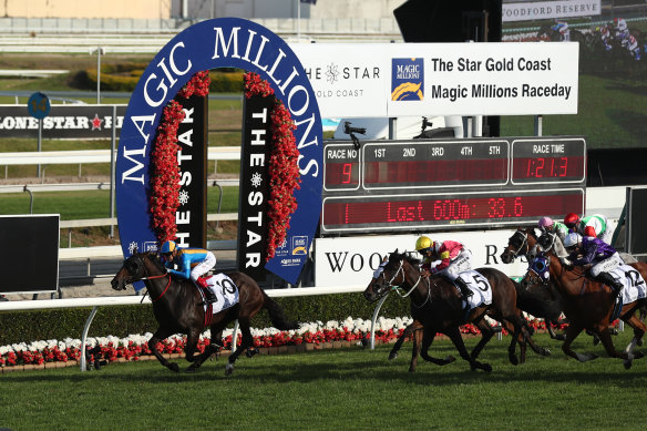 The Kosciuszko hope Redouble scores during last year's Magic Millions on the Gold Coast.