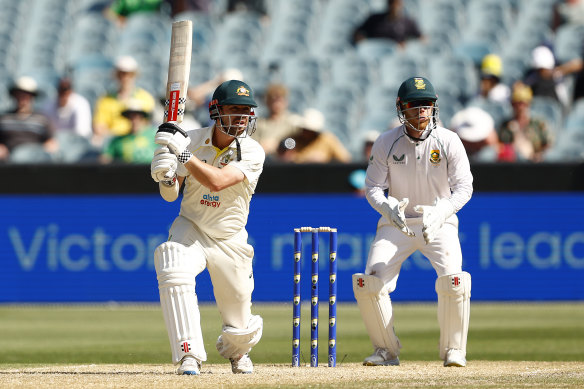 Travis Head on the attack against South Africa in Melbourne.