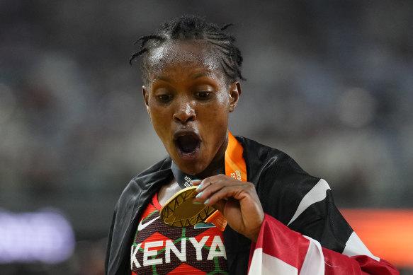Faith Kipyegon is no stranger to winning gold medals, but still couldn’t hide her elation after her 1500m win in Budapest.