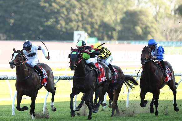 Private Eye (green cap) mows down Overpass in The Shorts.