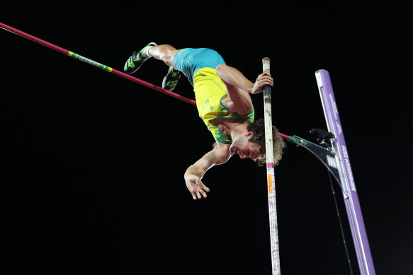 Pole vaulter Kurtis Marschall escaped serious injury after his pole snapped mid-jump.