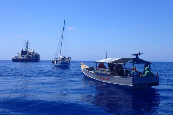 Australian authorities intercepted 16 Indonesian vessels fishing illegally last month, escorted 13 of them out of Australian waters and sunk three.