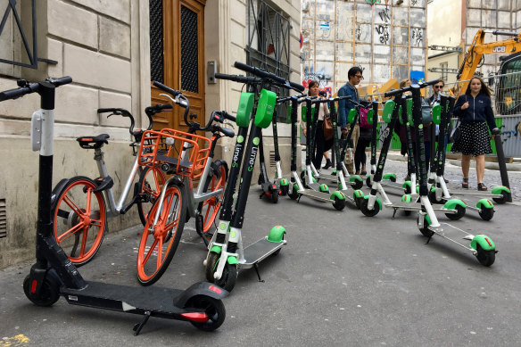 Scooters clogging the footpath in Paris. The city eventually banned them after a referendum.