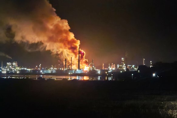 The fire at the refinery, which started on Wednesday night.