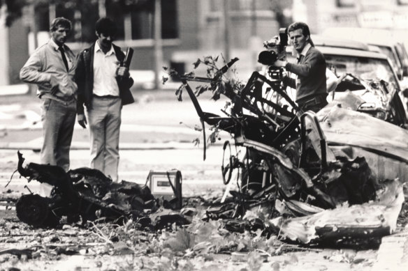 The car bomb that ripped through the police headquarters in Russell Street on March 27, 1986.