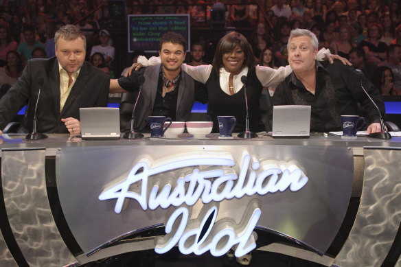 Old Idol: judges Kyle Sandilands, Guy Sebastian, Marcia Hines and Ian Dickson back in 2008.