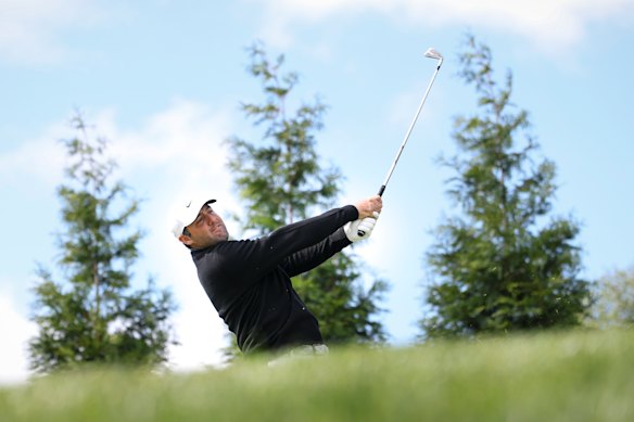 World No.1 Scottie Scheffler plays his shot from the 14th tee in the second round of the PGA Championship.