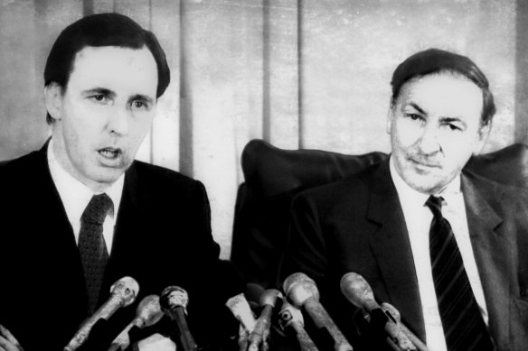 Paul Keating in a press conference in 1983.