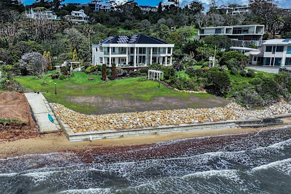 Gene Neill’s seawall, which has been developed further despite the owner previously saying he was going to rip it out.