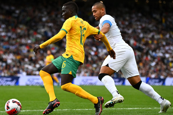 Garang Kuol impressed on debut for the Socceroos against New Zealand.