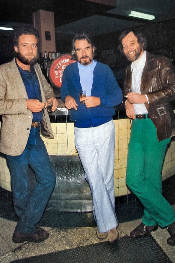 The author, centre, with fellow journalist Frank Robson (left) and photographer David May in Brisbane “at the height of the Joh madness”.