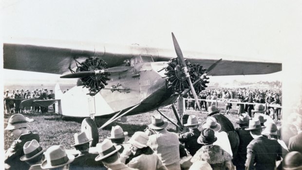 The Southern Cross arrives at Brisbane's Eagle Farm airport in 1928.