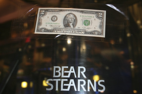 The picture of a $2 bill stuck to the front door of Bear Stearns global headquarters in New York became a defining image of the financial crisis.