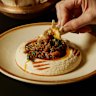 Hummus topped with Fraser Isle spanner crab and Mooloolaba prawns.