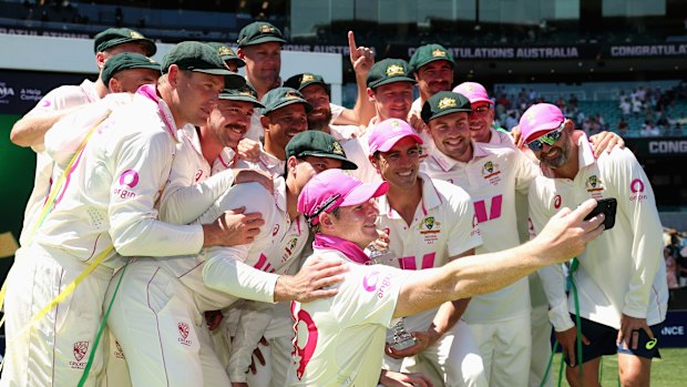 Australia’s cricketers celebrate the Ashes. 