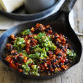 Chilli black beans with jalapeno salsa.
