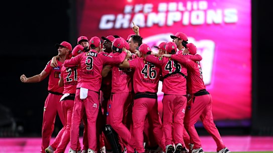 The Sixers celebrate.