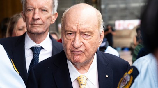 Alan Jones leaves Downing Centre Local Court with his lawyer Chris Murphy last Decembre.