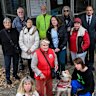 Members of Heidelberg West community outside the Olympic Leisure Centre rallying against the closure of the centre’s pool.