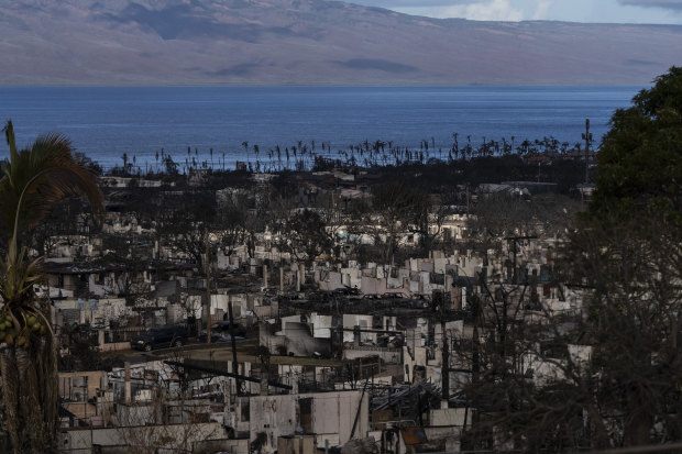 Homes consumed in recent wildfires are seen in Lahaina, Hawaii.
