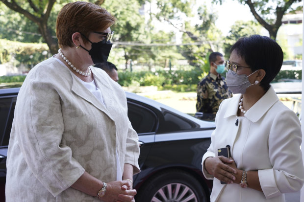 More to talk about: Australian Foreign Minister Marise Payne, left, with her Indonesian counterpart Retno Marsudi during their meeting in Jakarta on September 9. 