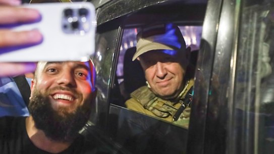 Yevgeny Prigozhin, owner of the Wagner Group military company, sits inside a military vehicle in Rostov-on-Don.