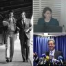 Composite - NSW Premier Gladys Berejiklian giving evidence at ICAC inquiry Operation Keppel into former MP Daryl Maquire, Sydney, Australia. Screengrab . 12 October 2020.
Terry Metherell & Nick Greiner. July 17, 1988.
NSW premier Barry O’Farrell said he did not receive the $3000 Grange. “Having checked with my wife as recently as today we are both certain that it was not received.” 