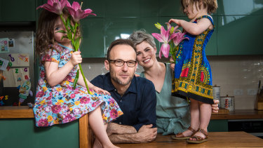 Greens leader Adam Bandt, here with his wife Claudia and children Wren and Elke, wants to increase the amount of parental leave on offer to new fathers.