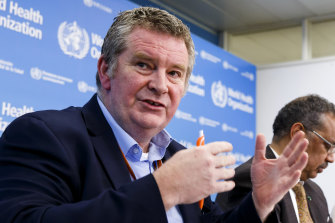 Michael Ryan, Executive Director of WHO's Health Emergencies program, talks during a press conference at the World Health Organisation headquarters in Geneva.