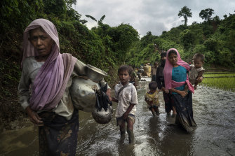 Rohingya refugees fleeing Myanmar, near Amtoli, Bangladesh, at the height of the exodus in August 2017.