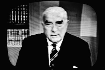 Prime Minister Sir Robert Menzies speaking on television in 1963