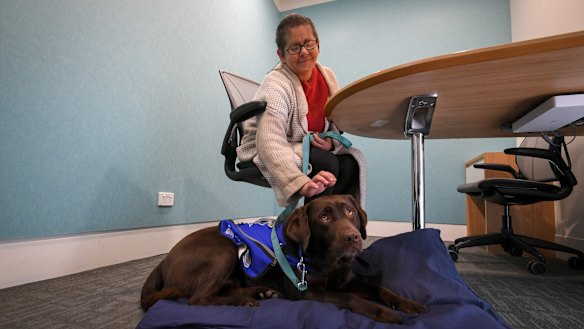 Gabby with Lucy, who helped her get through testimony in her sexual assault case.