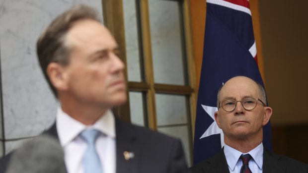 Minister for Health and Aged Care Greg Hunt and Chief Medical Officer Professor Paul Kelly.