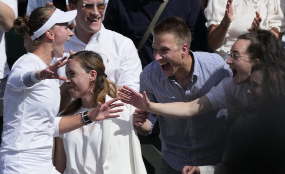 Krejcikova enjoyed a special moment with her team after winning the Wimbledon title.