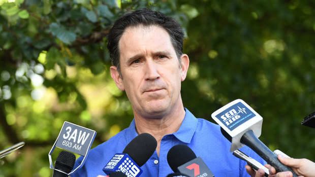 Facing the music: Cricket Australia chief James Sutherland fronts the media to address the ball-tampering scandal.