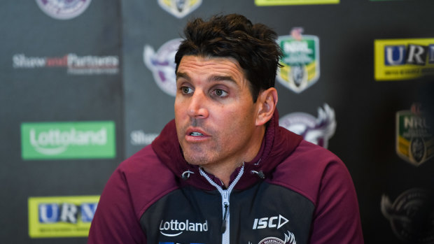 Coaching crisis: Trent Barrett spoke to Manly's players on Monday about the speculation around his future.